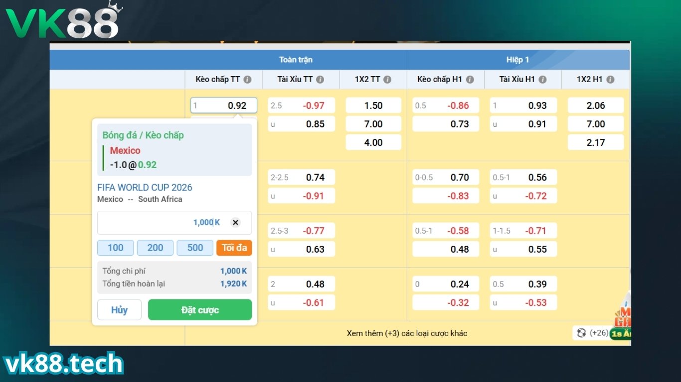 Các bước vào kèo châu Á tại nhà cái VK88