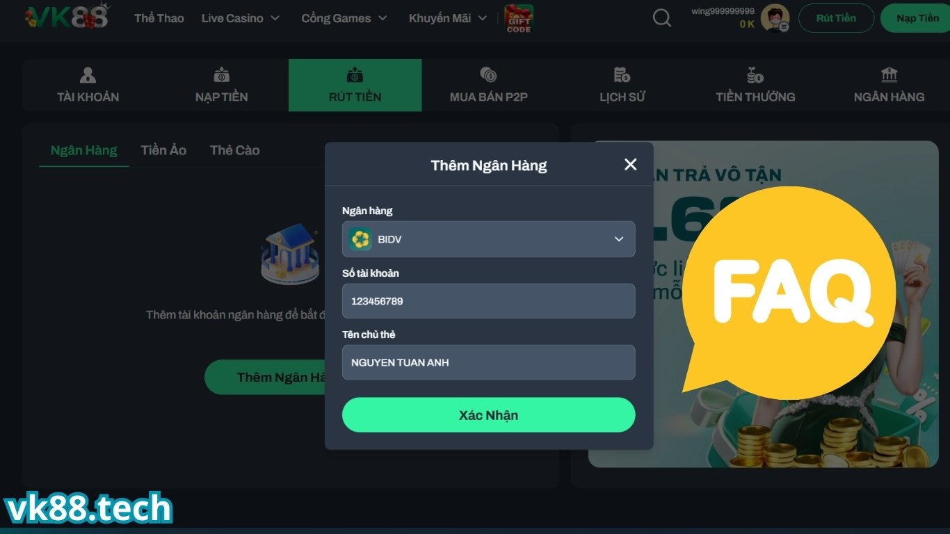 Câu hỏi thường gặp khi rút tiền VK88
