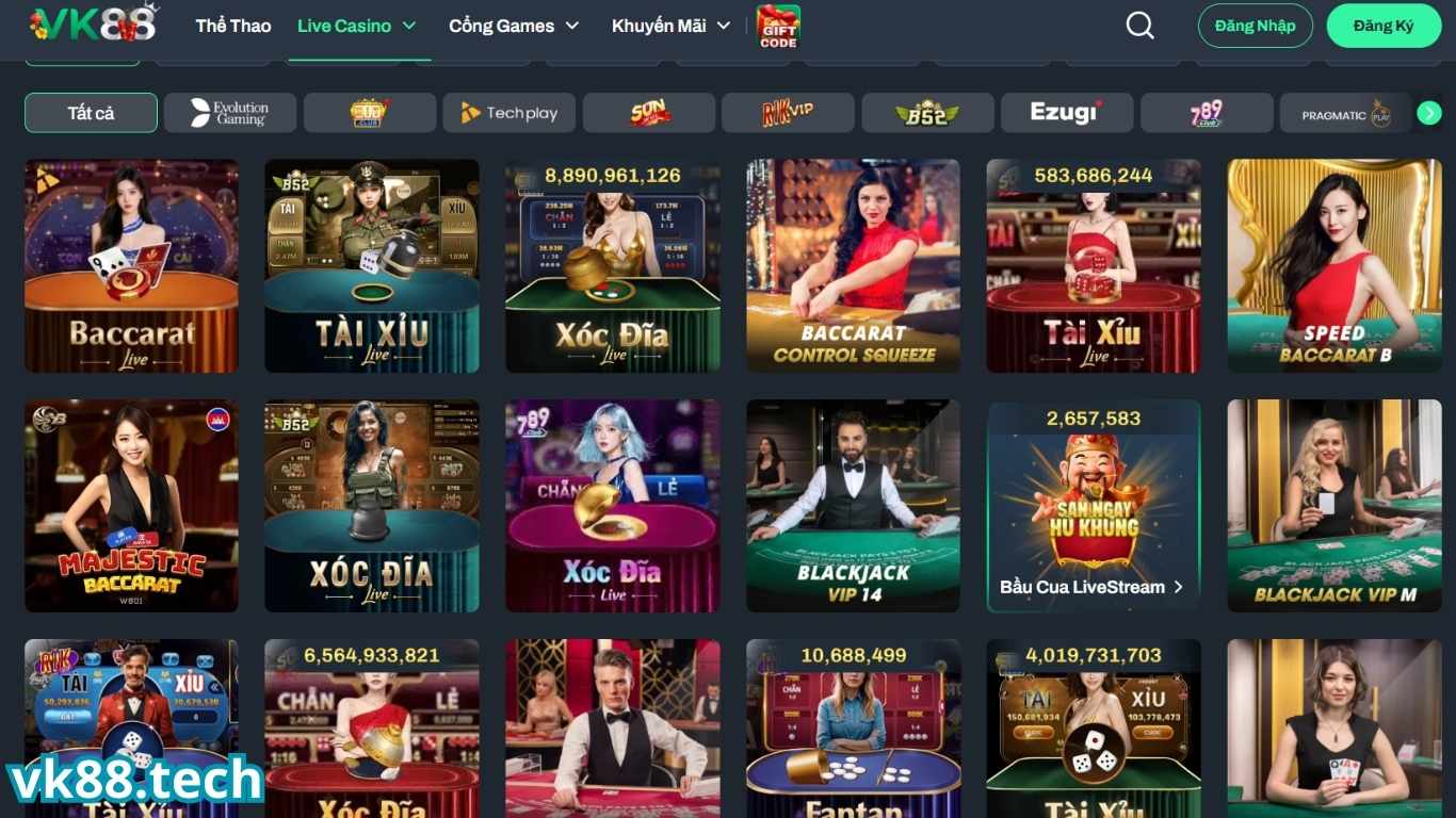 Live casino VK88 xanh chín tận nóc