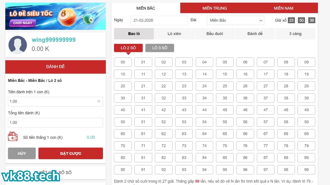 Lô đề siêu tốc VK88 chơi nhanh thắng nhanh
