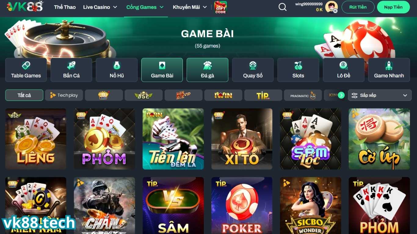 Tìm hiểu sảnh game bài VK88
