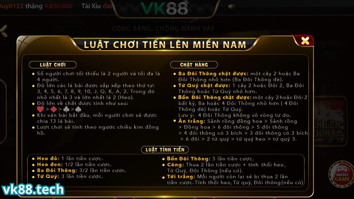 Trò chơi tiến lên miền nam tại VK88